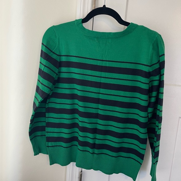 Liz Claiborne Green and Navy Striped Sweater - Picture 2 of 3